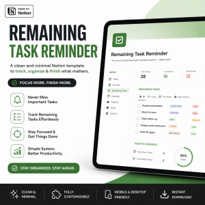 Remaining Task Reminder — Minimal Notion Productivity Template
