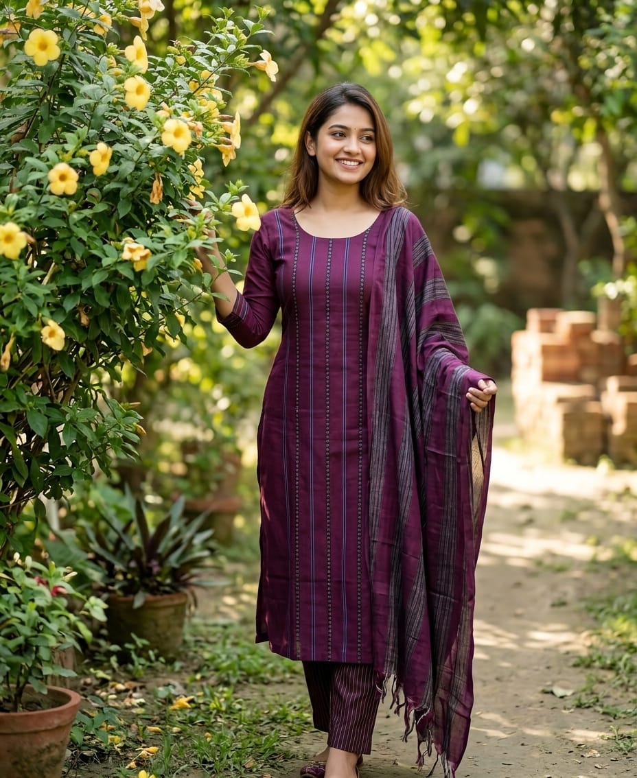 শীতল ছোঁয়া তাঁত থ্রি-পিস” 🌿🥰